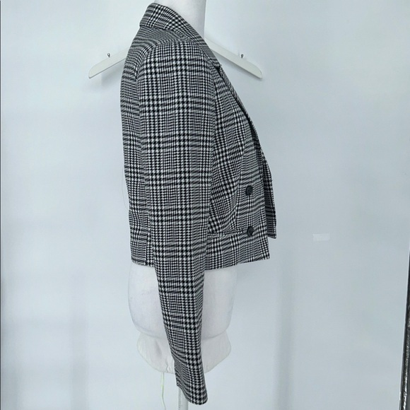 Miss Selfridge Women's Cropped Houndstooth Blazer BlackWhite Double Breasted Sz4 - Picture 6 of 12